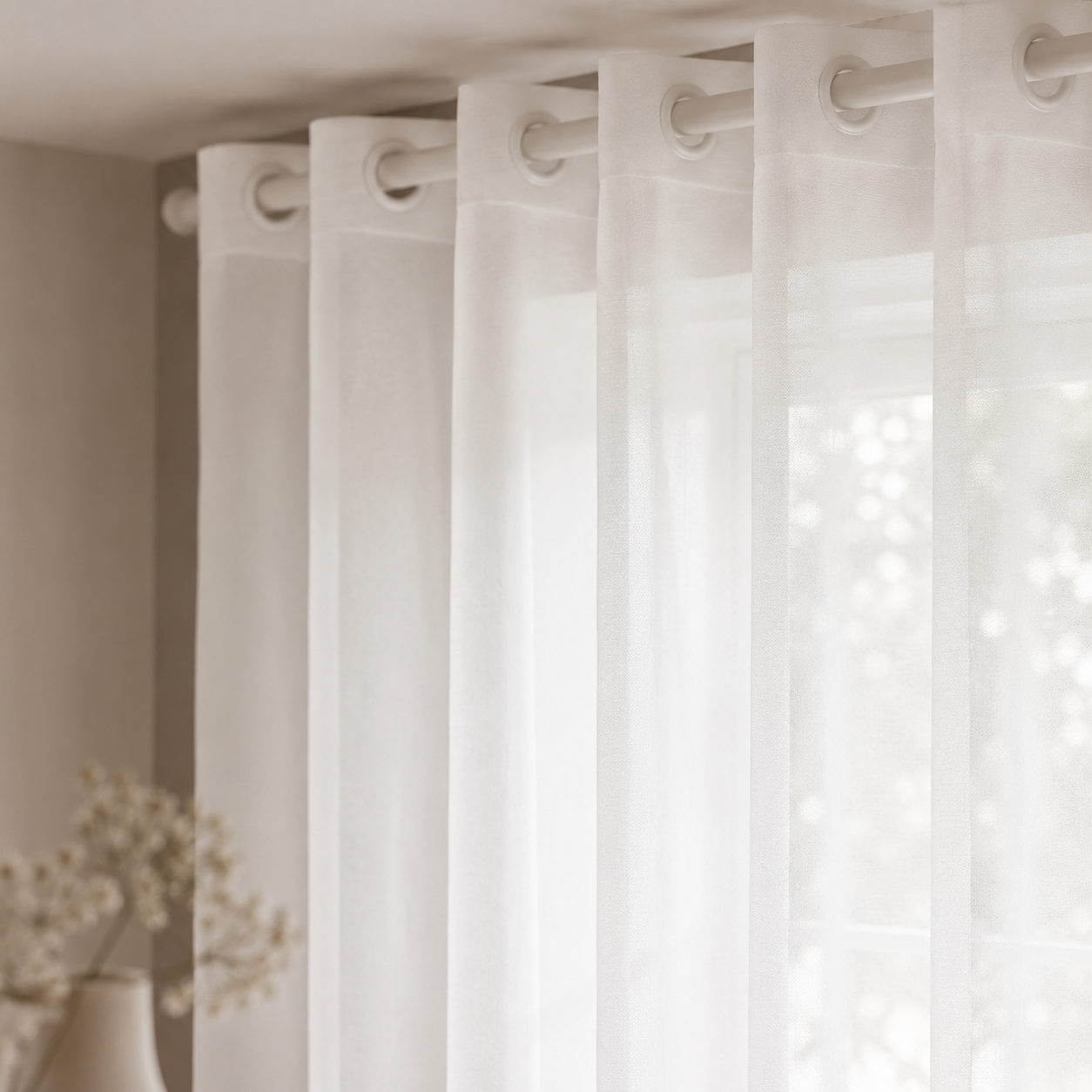 White Sheer Tulle Curtain Panel – Light Filtering Voile, Grommet or Rod Pocket Foryuni