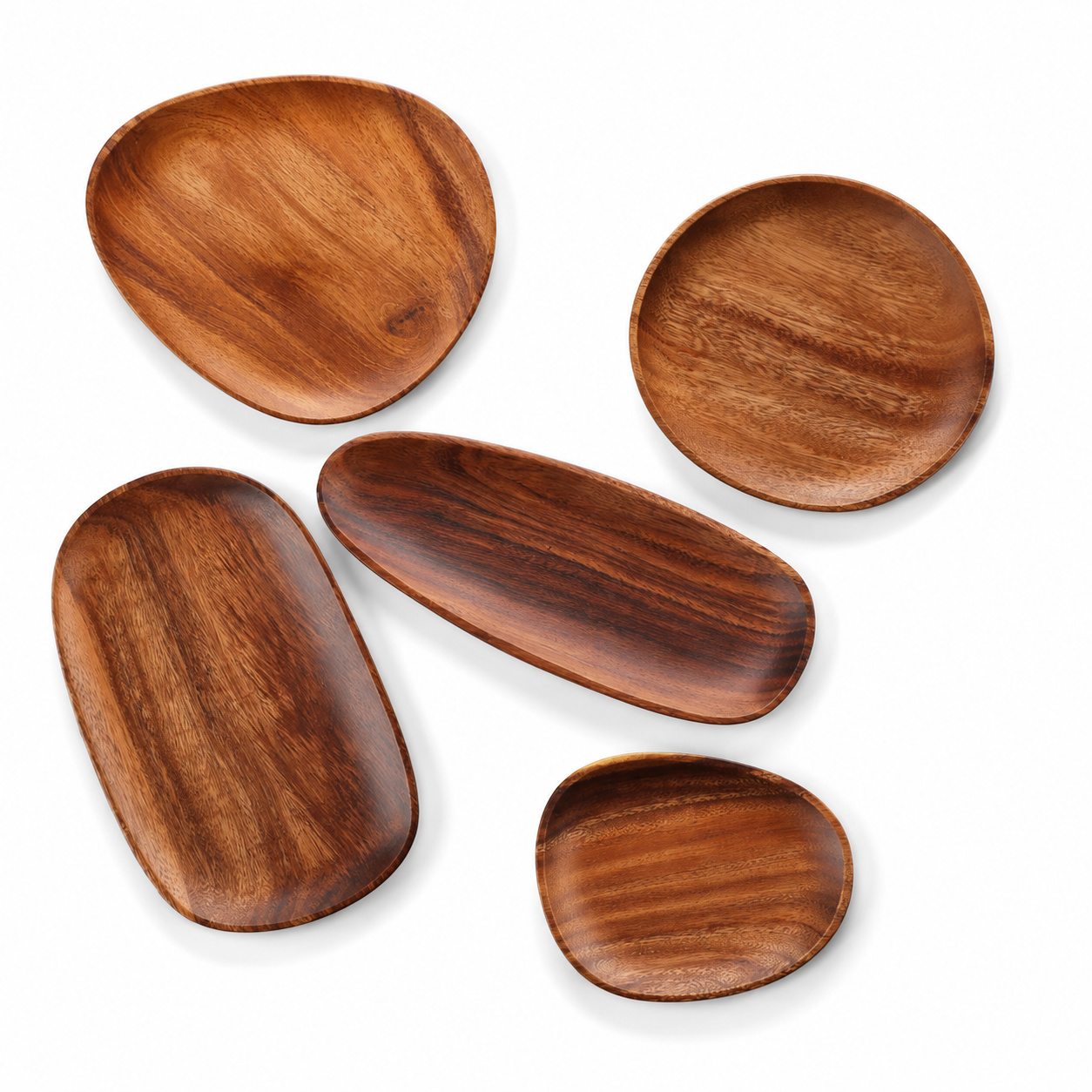 5-Piece Wooden Serving Set – Irregular Organic Shape Charcuterie Board & Tray Set Foryuni